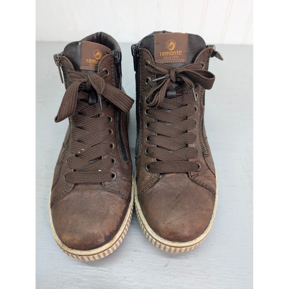 Remonte Brown Leather High Top Sneakers Sz 38 Side Zip Fleece Lined 8909200845 - Picture 8 of 13